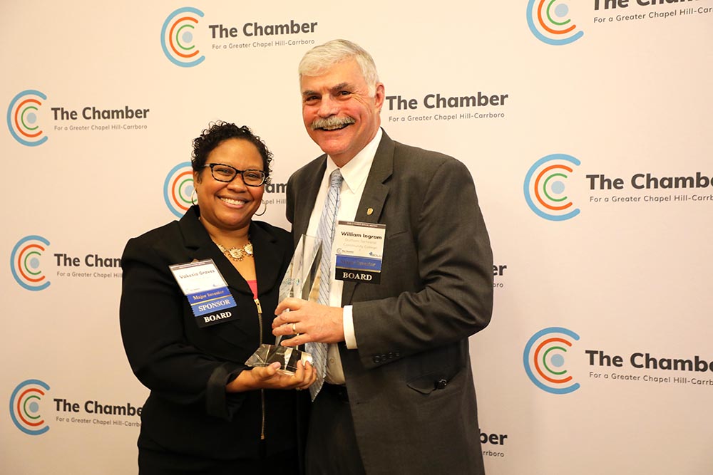 chamber award durham tech male president female duke energy representative 