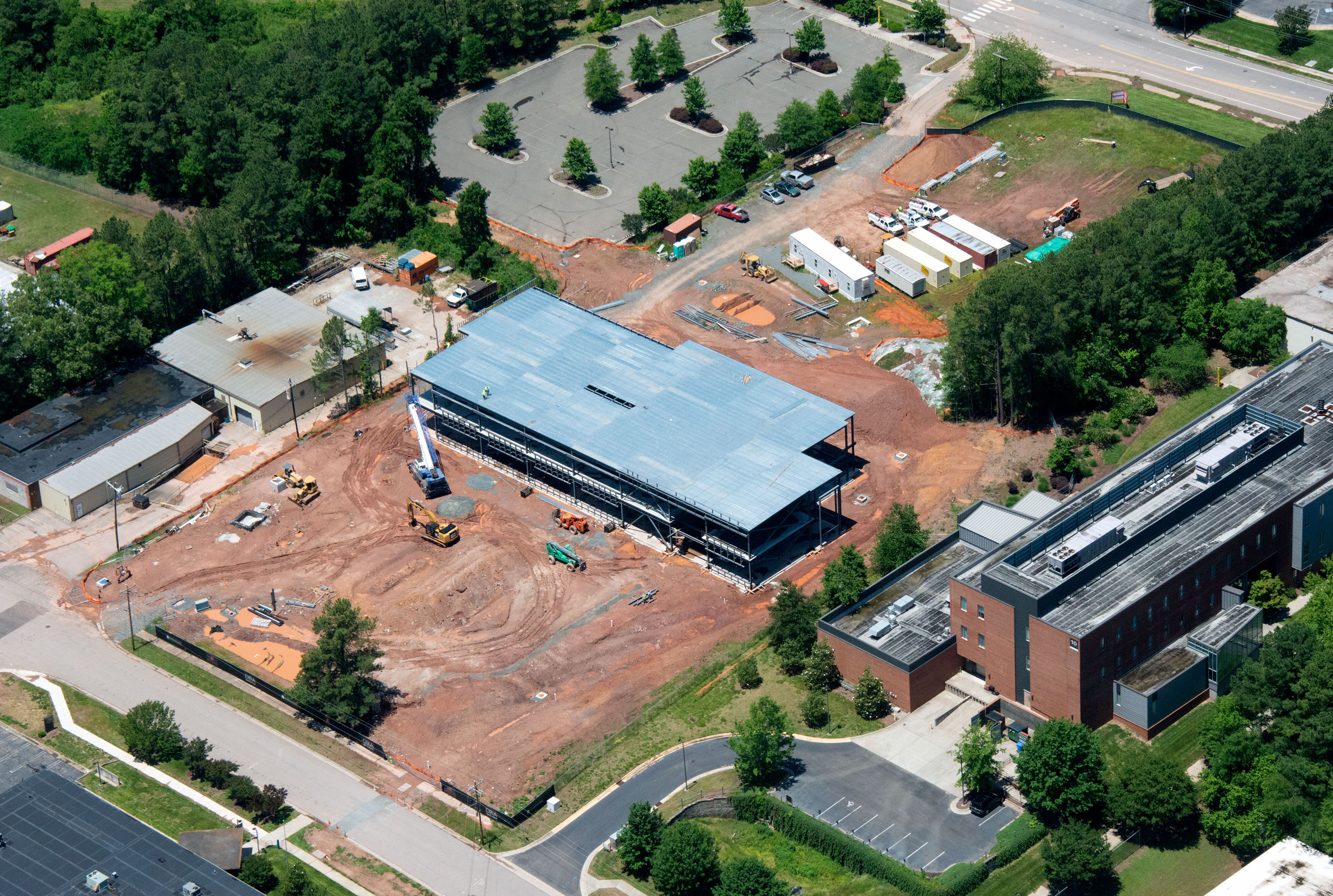 aerial view of new building and construction area
