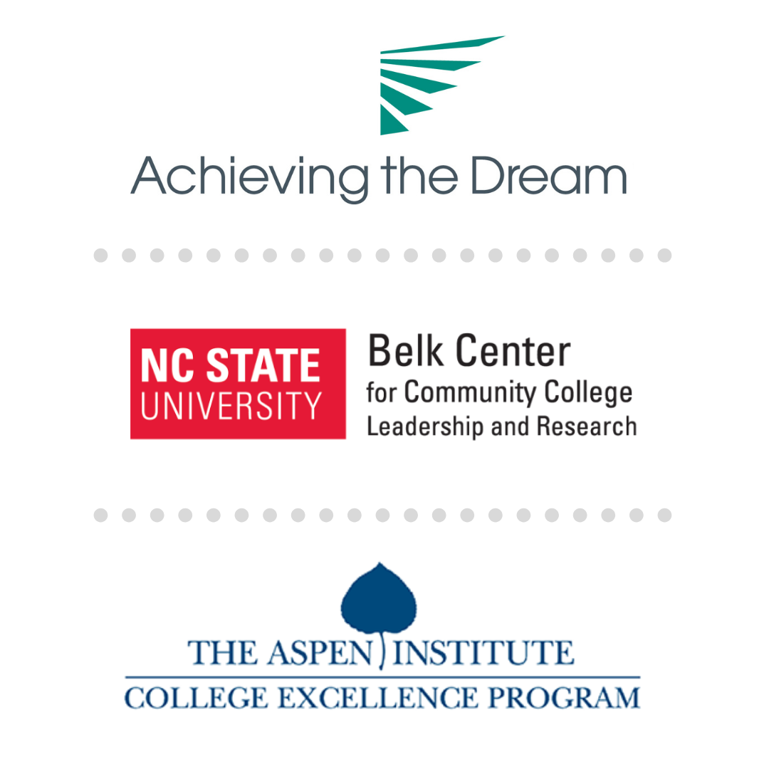 three logos stacked on top of each other including achieving the dream, belk center, and aspen institute