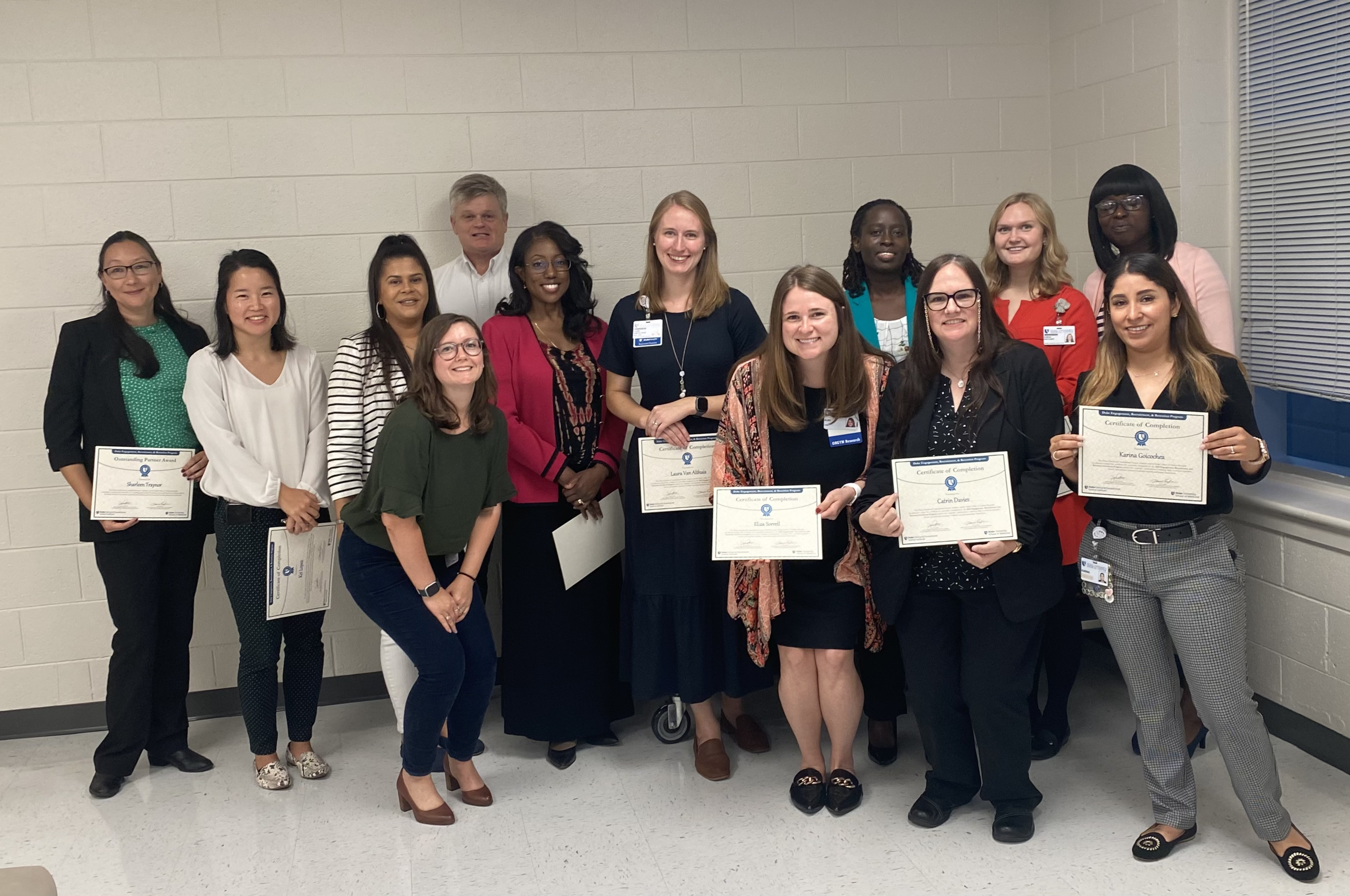 Ten Durham Tech Clinical Trials Research Associate students with their certificates