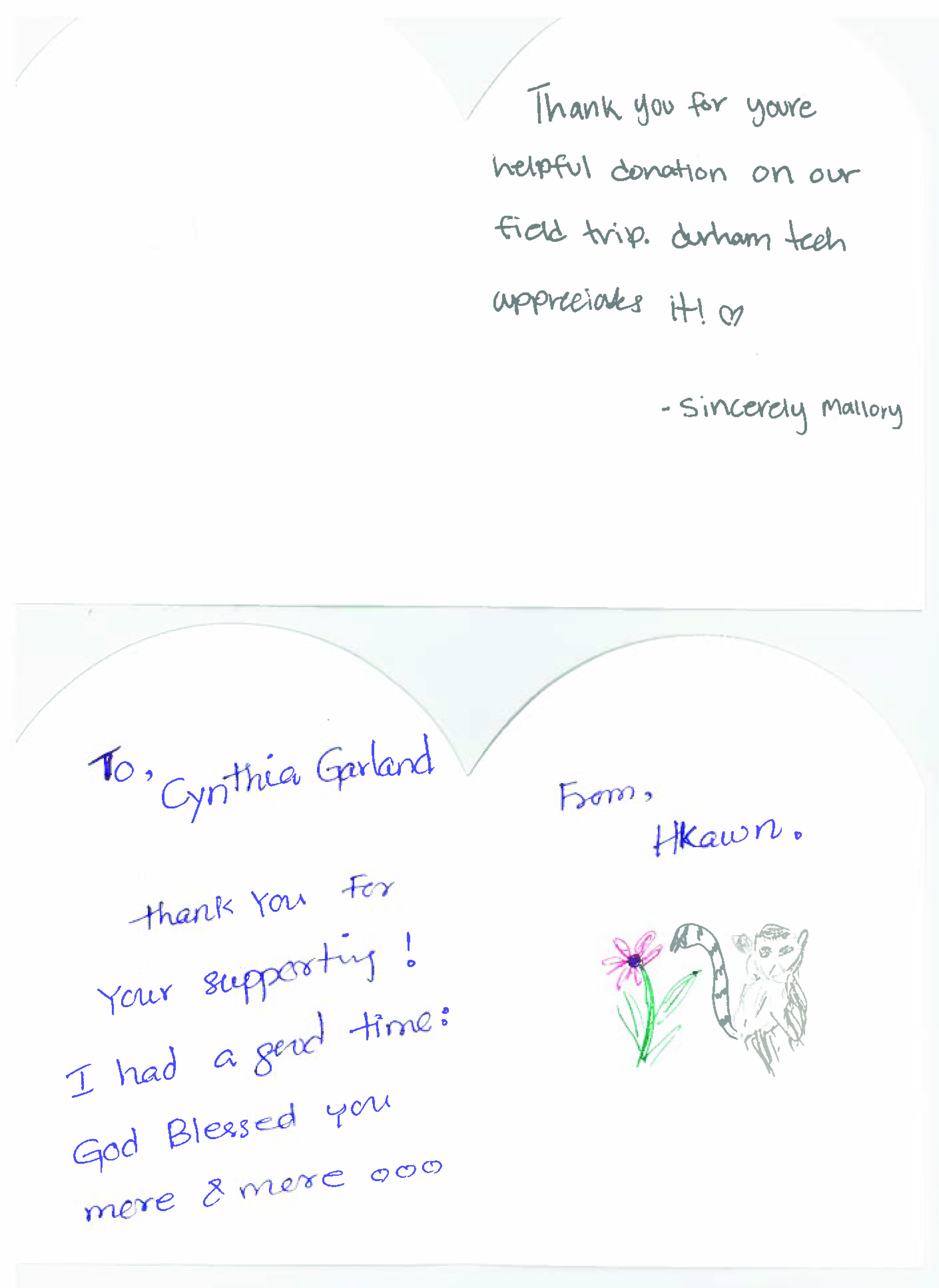 Gateway to College students' thank you notes