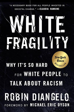 Book cover for White Fragility. Black background with white text.