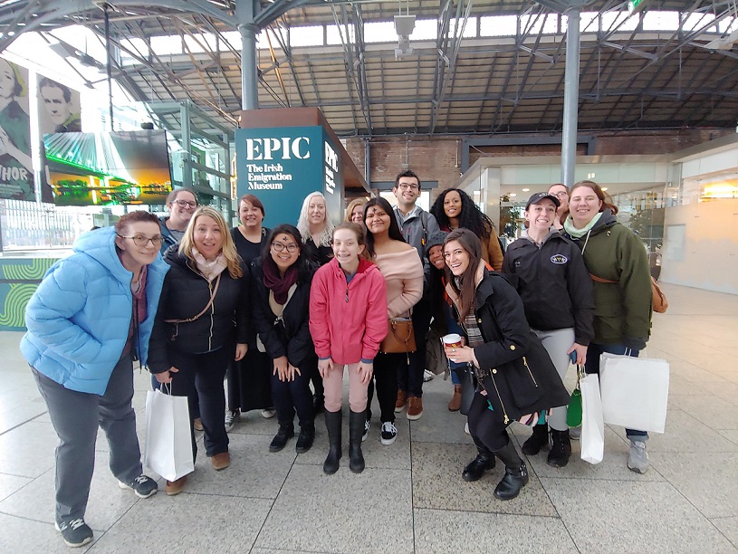 group of students smiling at ireland airport