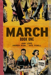 Cover of the graphic novel shows a sit-in at the bottom and a lot of people walking at the top.