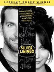 DVD cover shows half of Bradley Cooper's face on the left and half of Jennifer Lawrence's face on the right. The title, "Silver Linings Playbook" is in the middle between their faces.