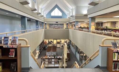 Main Campus Library, as seen from the top of the staircase.