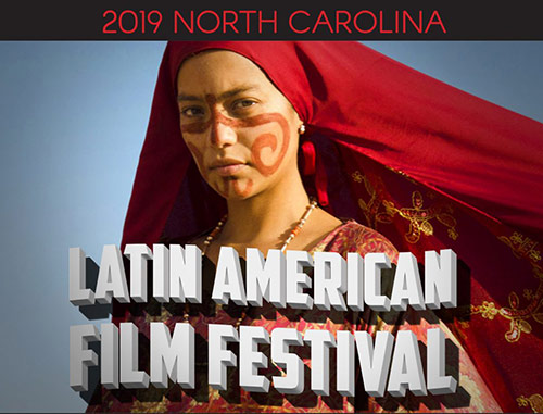 2019 Latin American Film Festival with portrait of woman with a red headscarf and decorative face painting