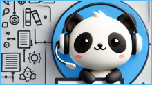 Canvas Panda mascot wearing a headset and mic, and overlaid on mind mapping figures.